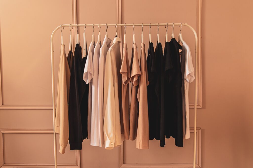 Clothing hanging on a rack