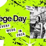 Bright green background with ink stains advertising College Days every Wednesday at Sesh Coworking